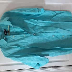 Size L Lands End Teal Linen Shirt